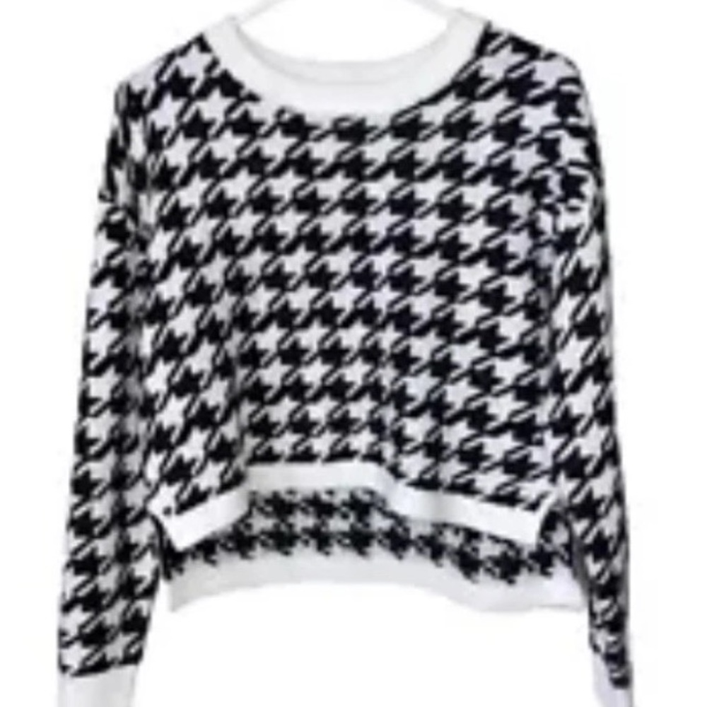 Retro William Rast Sweater Womans XS White Black Houndstooth Crop Boxy Oversized